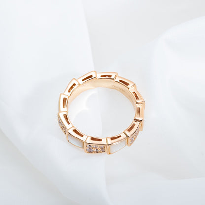 [LUXE]SERPENTI RING PINK GOLD MOP DIAMOND PAVED 4MM