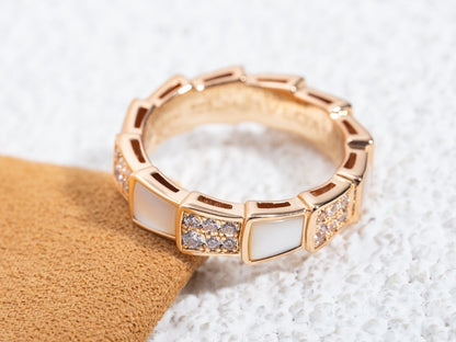 [LUXE]SERPENTI RING PINK GOLD MOP DIAMOND PAVED 4MM