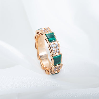 [LUXE]SERPENTI RING PINK GOLD MALACHITE DIAMOND PAVED 4MM