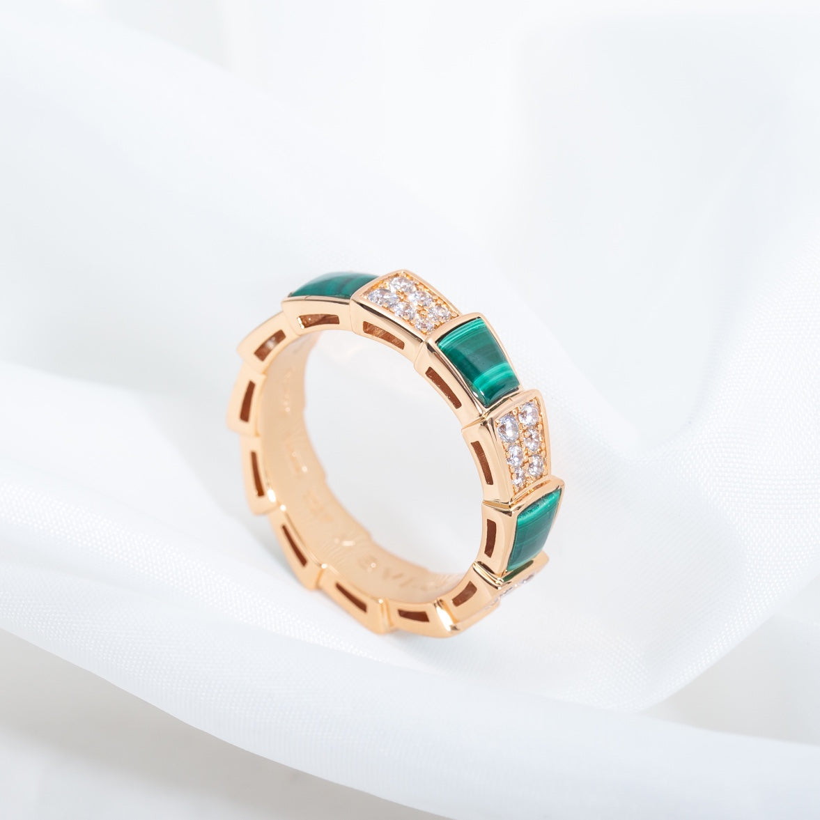 [LUXE]SERPENTI RING PINK GOLD MALACHITE DIAMOND PAVED 4MM