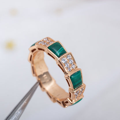 [LUXE]SERPENTI RING PINK GOLD MALACHITE DIAMOND PAVED 4MM