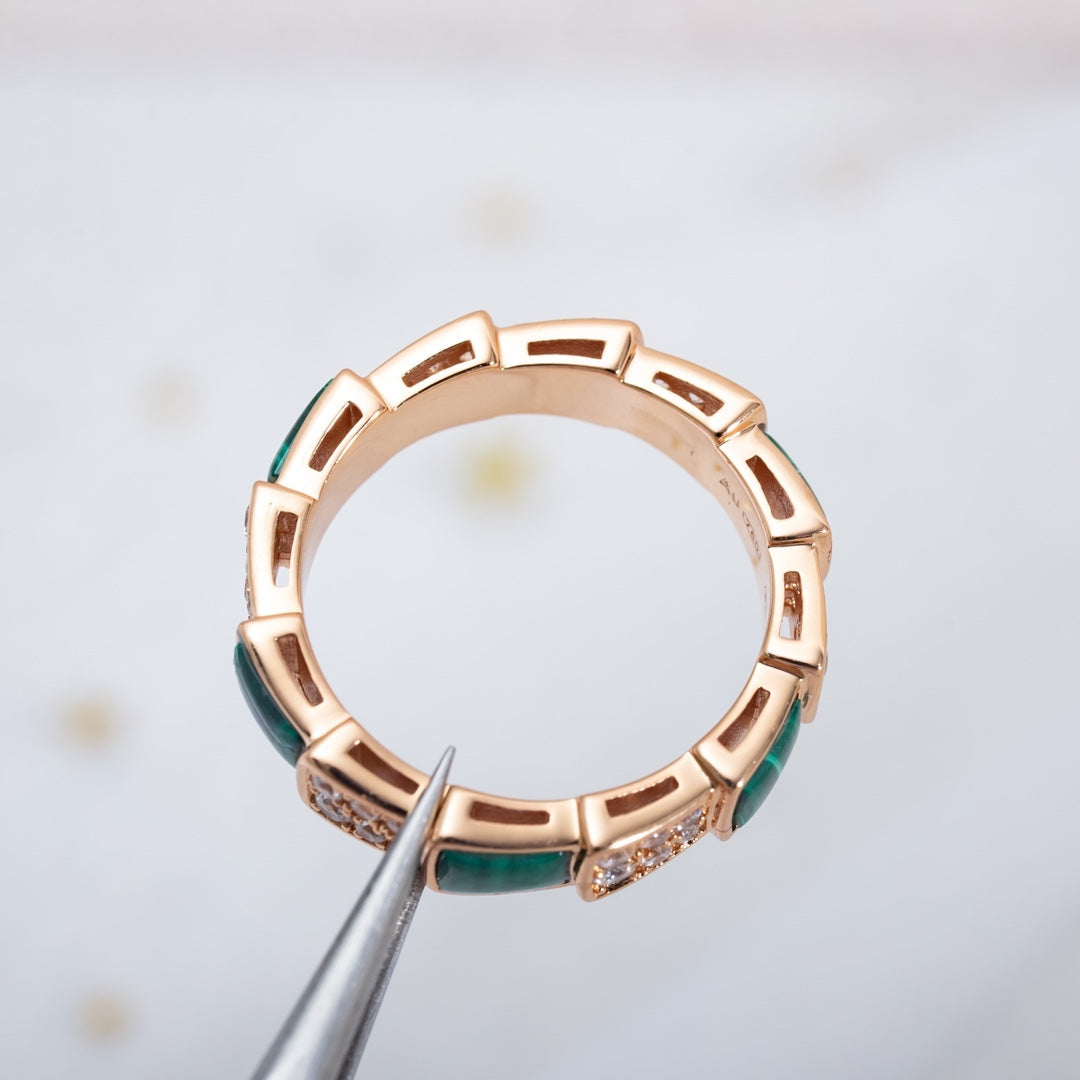 [LUXE]SERPENTI RING PINK GOLD MALACHITE DIAMOND PAVED 4MM