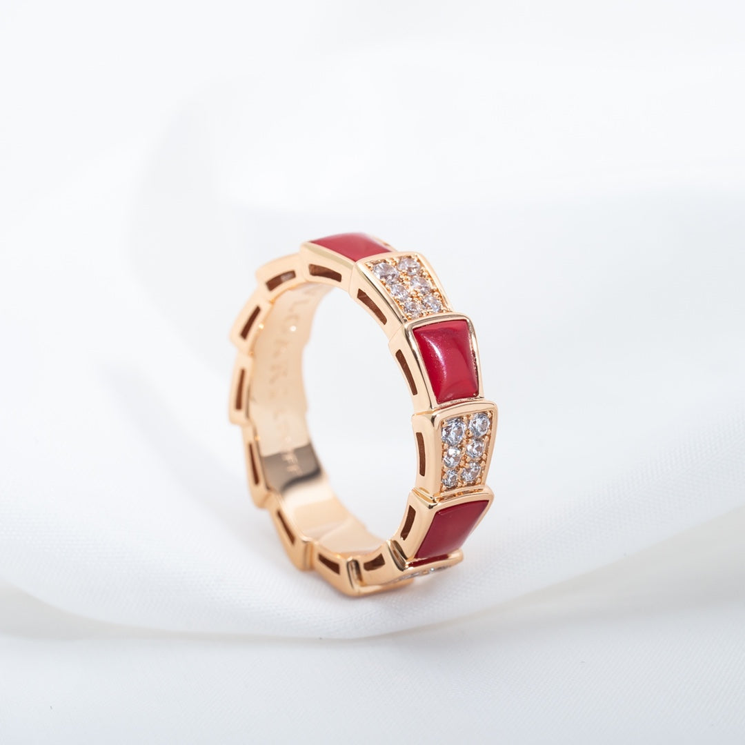 [LUXE]SERPENTI RING PINK GOLD CARNELIAN DIAMOND PAVED 4MM