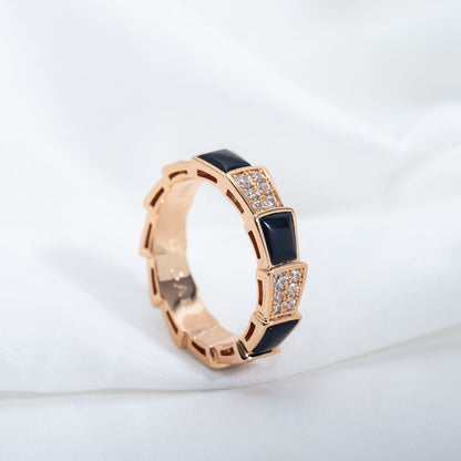 [LUXE]SERPENTI RING PINK GOLD BLACK MOP DIAMOND PAVED 4MM