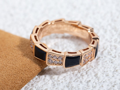 [LUXE]SERPENTI RING PINK GOLD BLACK MOP DIAMOND PAVED 4MM