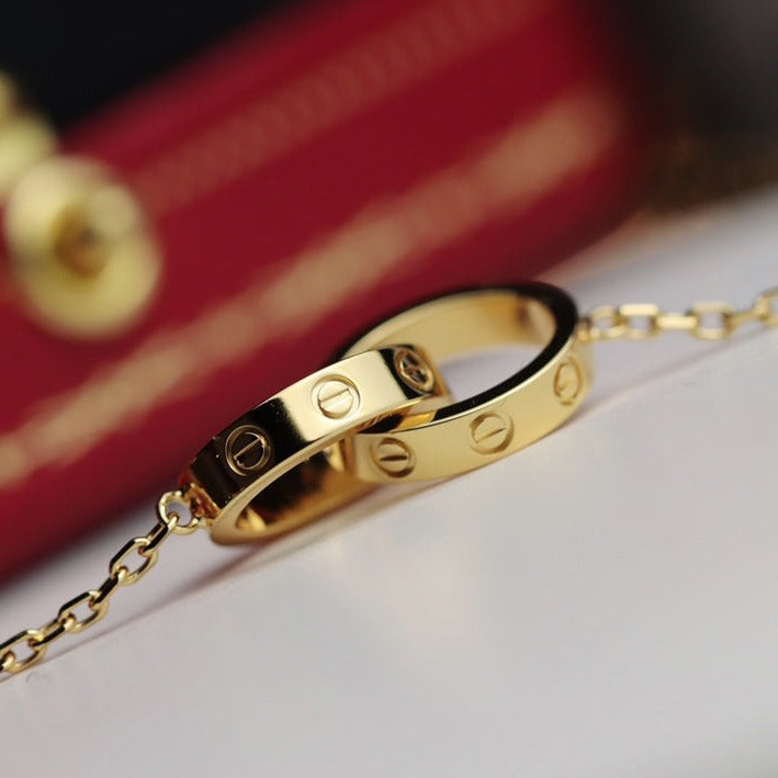 [LUXE]LOVE NECKLACE DOUBLE RING GOLD