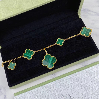 [LUXE] MAGIC CLOVER MALACHITE GOLD BRACELET 5 MOTIFS