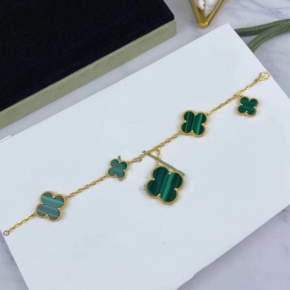 [LUXE] MAGIC CLOVER MALACHITE GOLD BRACELET 5 MOTIFS