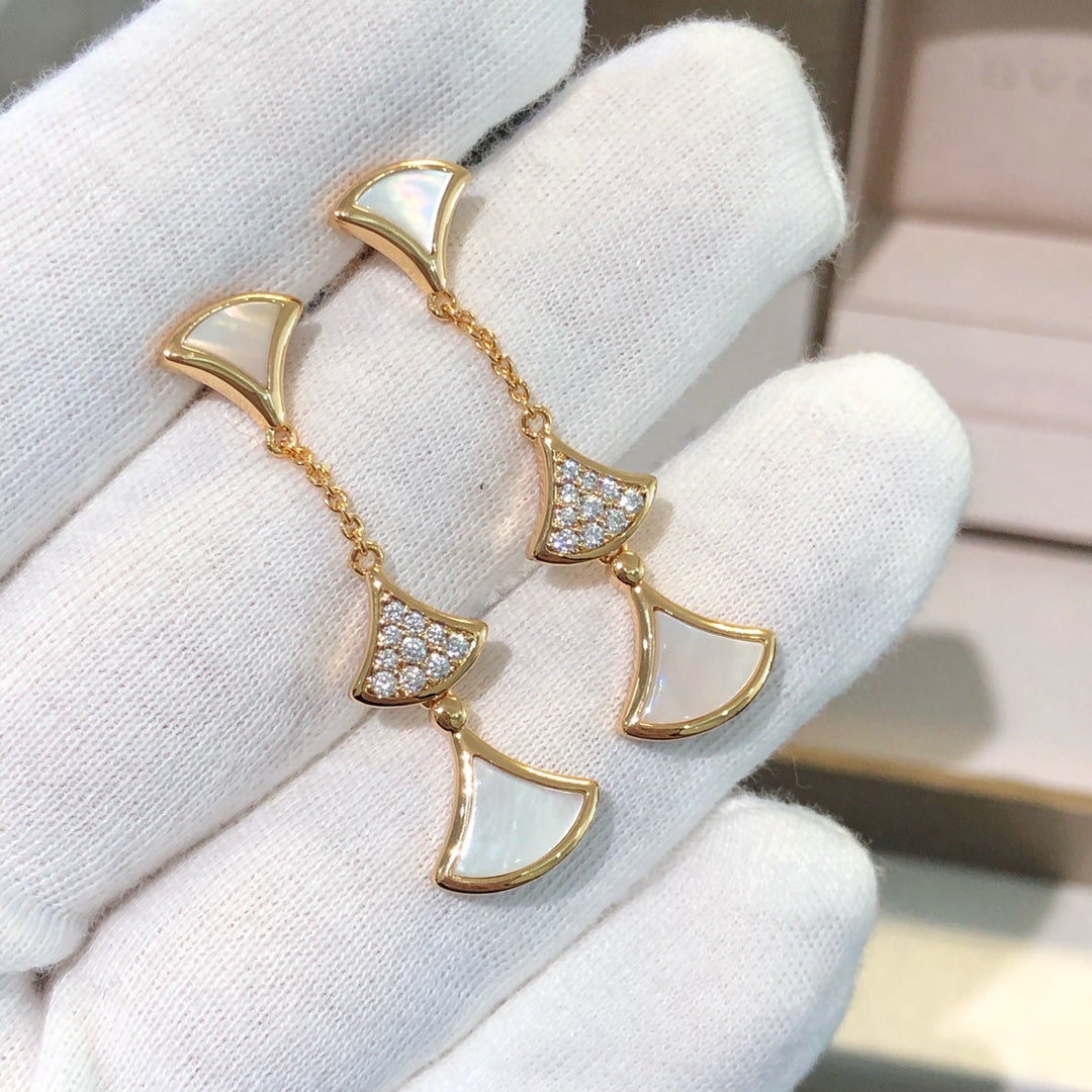 [LUXE]DREAM EARRINGS 3 MOTIFS DIAMOND MOP PINK GOLD