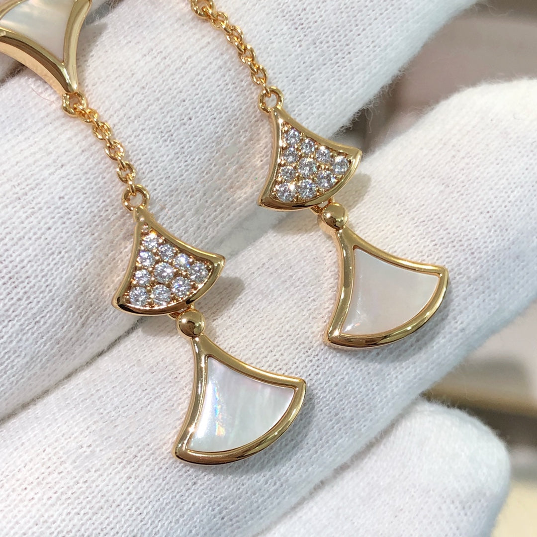 [LUXE]DREAM EARRINGS 3 MOTIFS DIAMOND MOP PINK GOLD