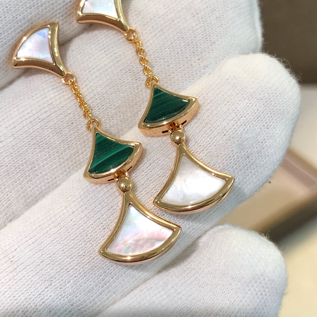 [LUXE]DREAM EARRINGS 3 MOTIFS MALACHITE MOP PINK GOLD