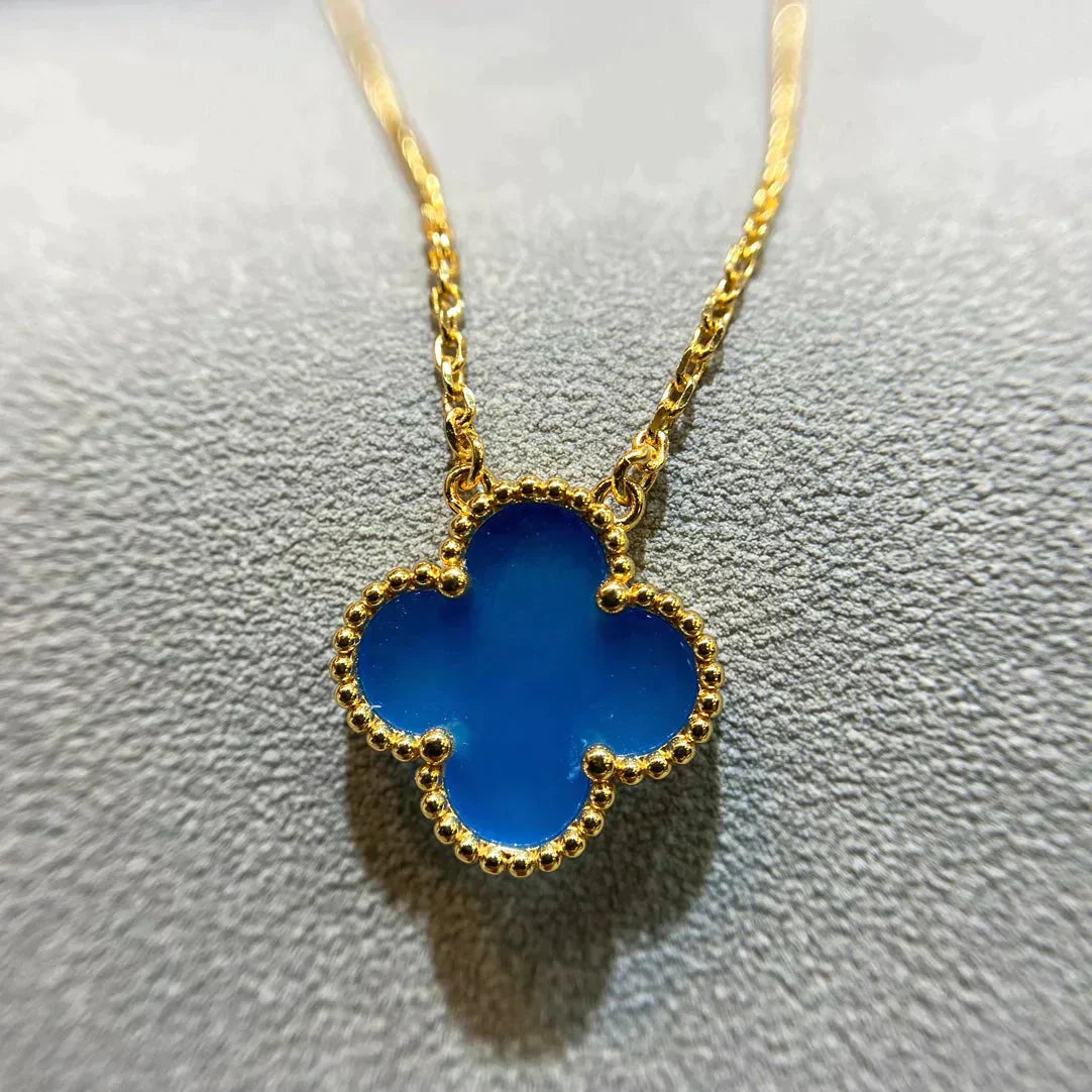 [LUXE] CLOVER 15MM BLUE AGATE NECKLACE