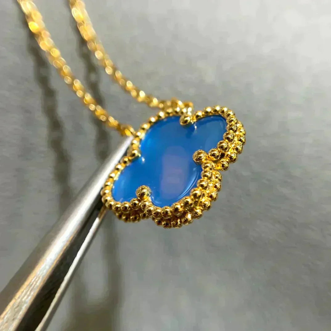 [LUXE] CLOVER 15MM BLUE AGATE NECKLACE