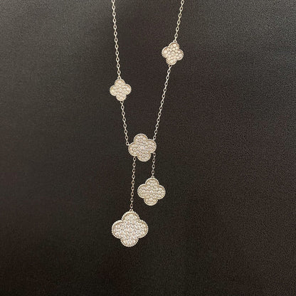 [LUXE] CLOVER 5 MOTIFS SILVER DIAMONDS NECKLACE