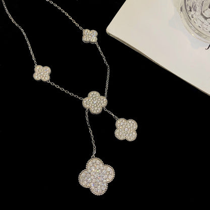 [LUXE] CLOVER 5 MOTIFS SILVER DIAMONDS NECKLACE