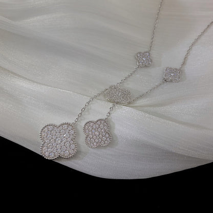 [LUXE] CLOVER 5 MOTIFS SILVER DIAMONDS NECKLACE