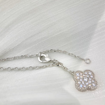 [LUXE] CLOVER 5 MOTIFS SILVER DIAMONDS NECKLACE