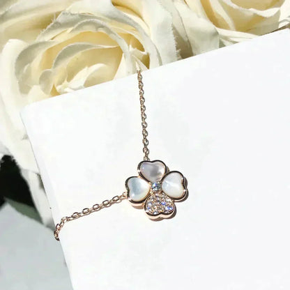 [LUXE] CLOVER MOP DIAMOND ROSE GOLD NECKLACE