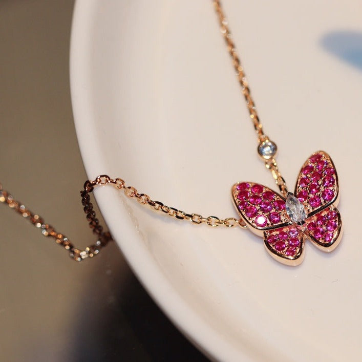 [LUXE] BUTTERFLY RED DIAMOND ROSE GOLD NECKLACE