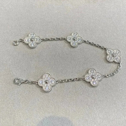 [LUXE] CLOVER 5 MOTIFS  DIAMOND BRACELET SILVER