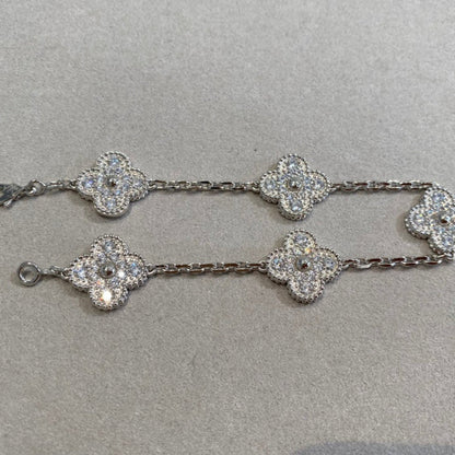 [LUXE] CLOVER 5 MOTIFS  DIAMOND BRACELET SILVER