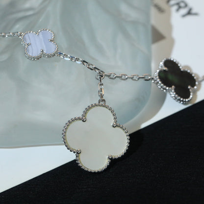 [LUXE] CLOVER BRACELET 5 MOTIFS MOP CHALCEDONY SILVER