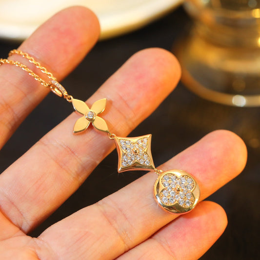 [LUXE]STAR AND SUN DIAMOND PINK GOLD NECKLACE