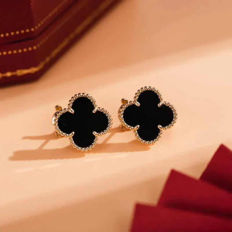 [LUXE] CLOVER MEDIUM 1 MOTIFS  ONYX STUD EARRINGS