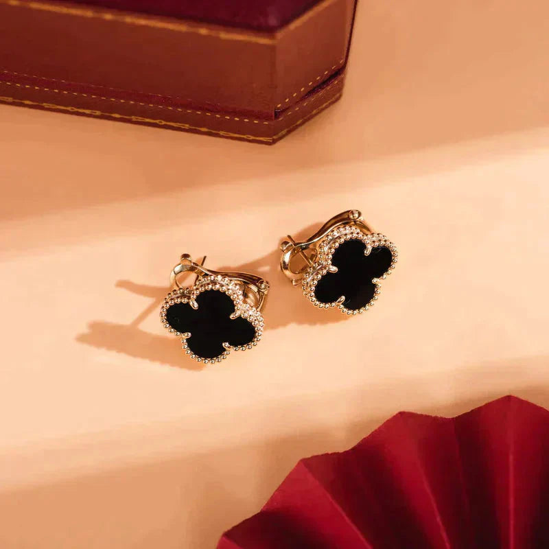 [LUXE] CLOVER MEDIUM 1 MOTIFS  ONYX STUD EARRINGS