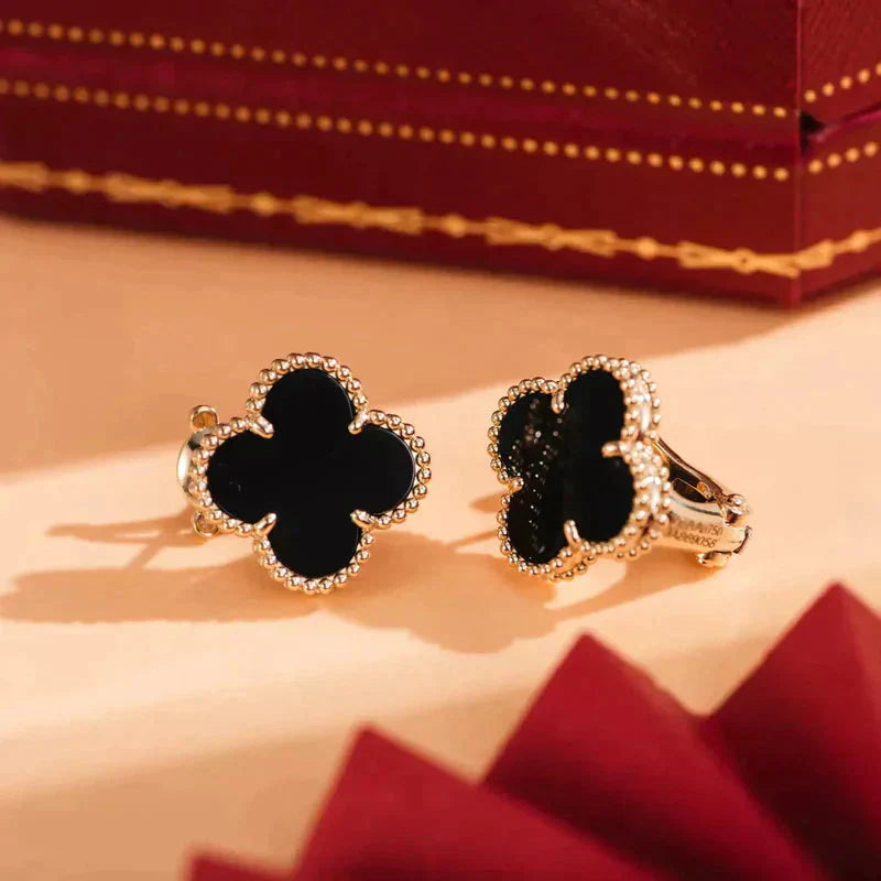 [LUXE] CLOVER MEDIUM 1 MOTIFS  ONYX STUD EARRINGS