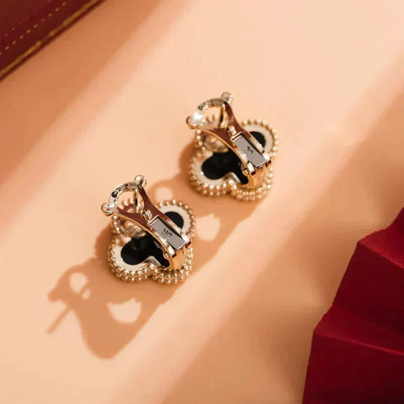 [LUXE] CLOVER MEDIUM 1 MOTIFS  ONYX STUD EARRINGS