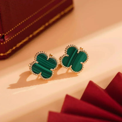 [LUXE] CLOVER MEDIUM 1 MOTIFS MALACHITE  EARRINGS