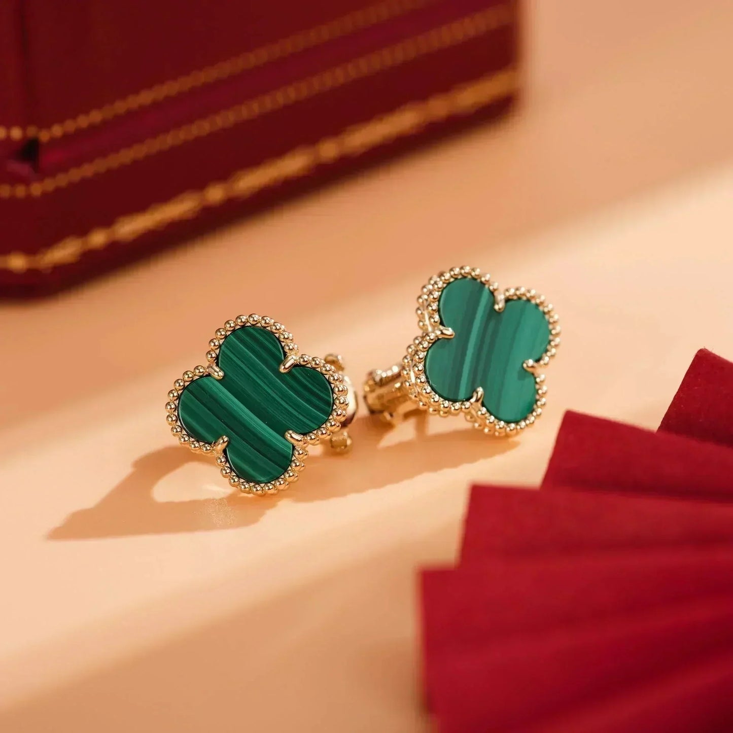 [LUXE] CLOVER MEDIUM 1 MOTIFS MALACHITE  EARRINGS