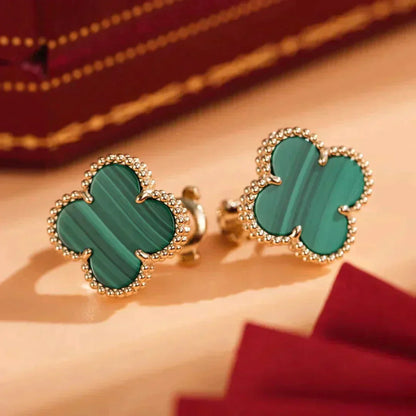 [LUXE] CLOVER MEDIUM 1 MOTIFS MALACHITE  EARRINGS