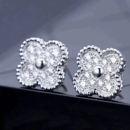 [LUXE] CLOVER 1 MOTIFS DIAMOND STUD EARRINGS SILVER