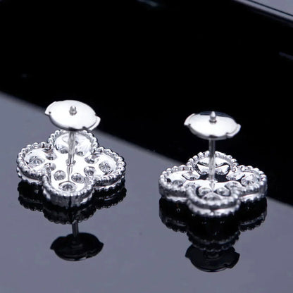 [LUXE] CLOVER 1 MOTIFS DIAMOND STUD EARRINGS SILVER