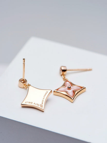 [LUXE]DOUBLE STAR PINK GOLD MOP DROP EARRINGS