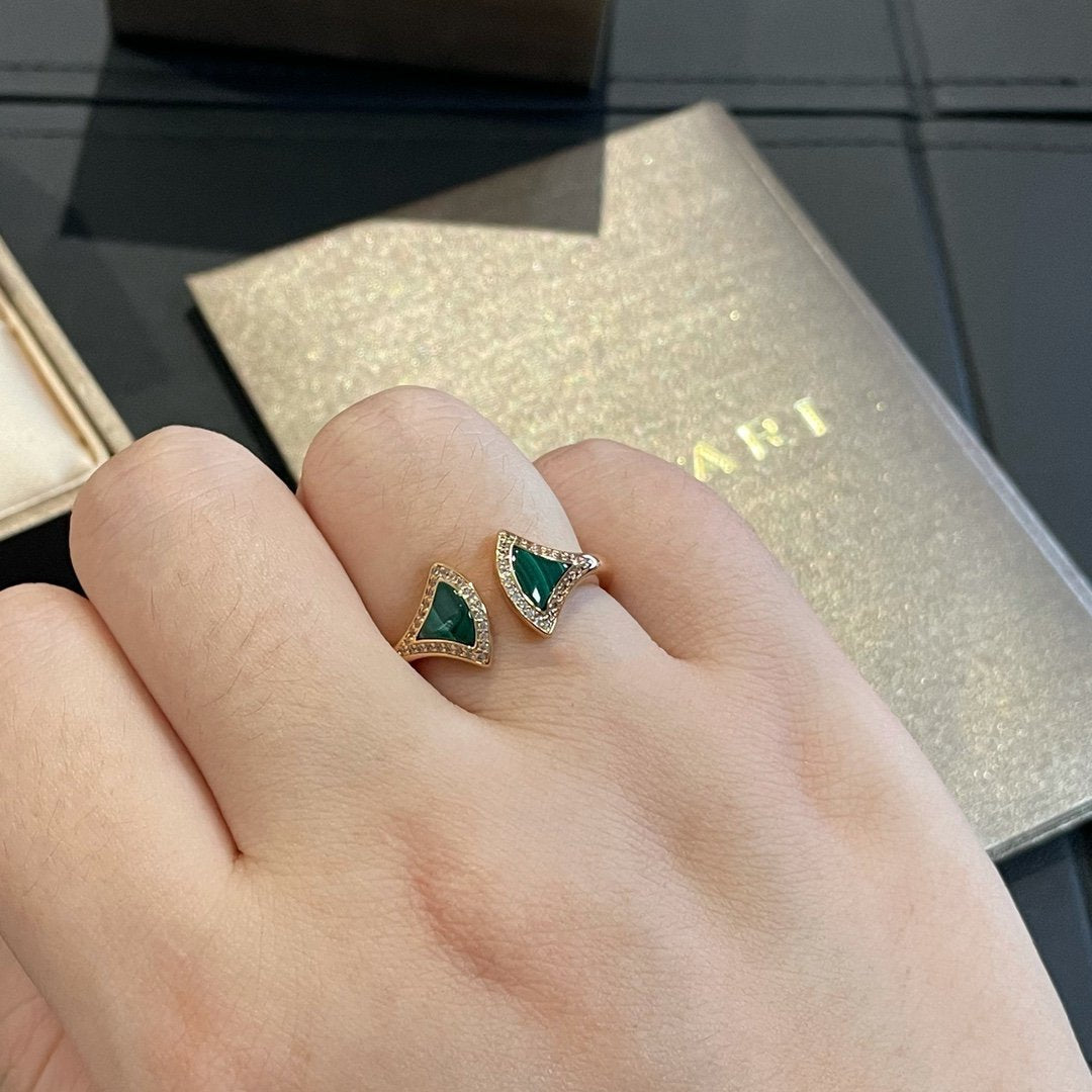 [LUXE]DREAM MALACHITE DIAMOND OPEN RING