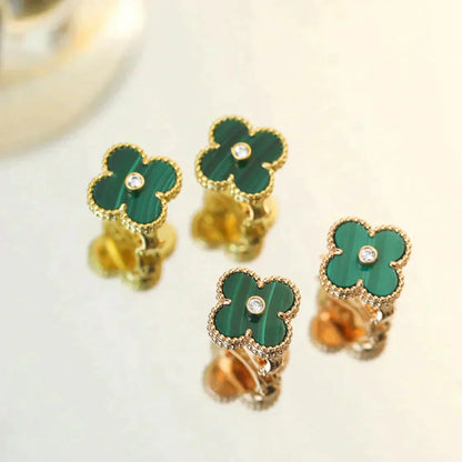 [LUXE] CLOVER MEDIUM 1 MOTIFS MALACHITE DIAMOND EARRINGS