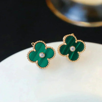 [LUXE] CLOVER MEDIUM 1 MOTIFS MALACHITE DIAMOND EARRINGS