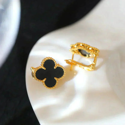 [LUXE] CLOVER MEDIUM 1 MOTIFS  ONYX STUD EARRINGS