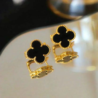 [LUXE] CLOVER MEDIUM 1 MOTIFS  ONYX STUD EARRINGS