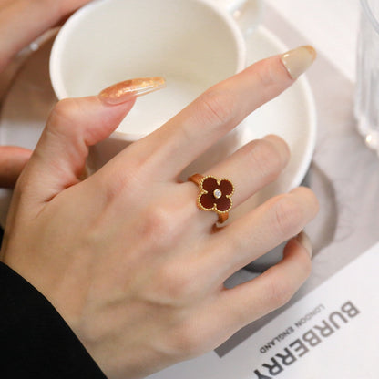 [LUXE] CLOVER CARNELIAN RING ROSE GOLD DIAMOND