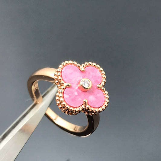 [LUXE] CLOVER RHODONITE ROSE GOLD RING