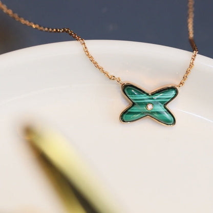 [LUXE]JEUX MALACHITE 1 DIAMOND PINK GOLD NECKLACE