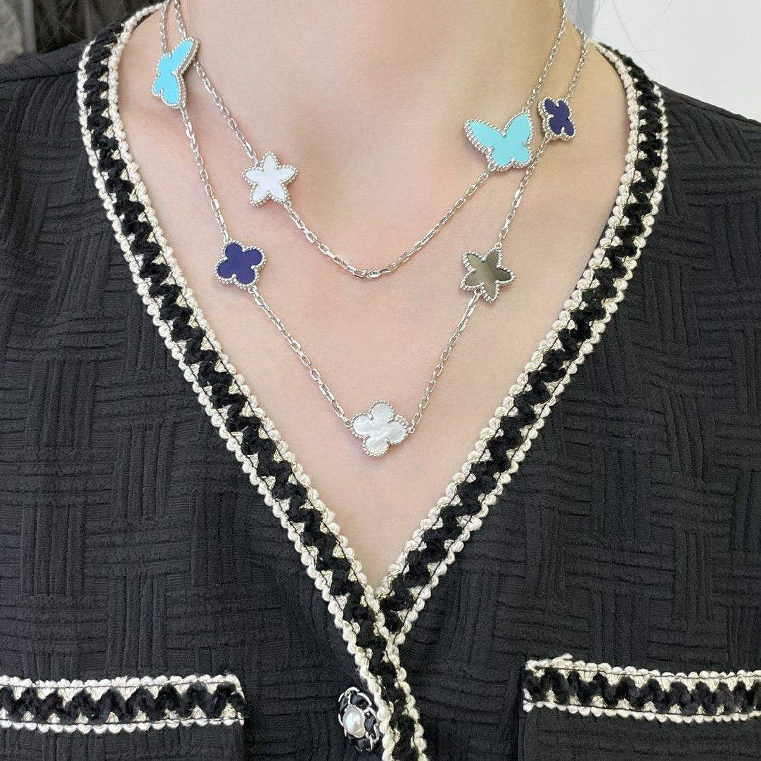 [LUXE] LUCKY CLOVER SILVER 11 MOTIF NECKLACE