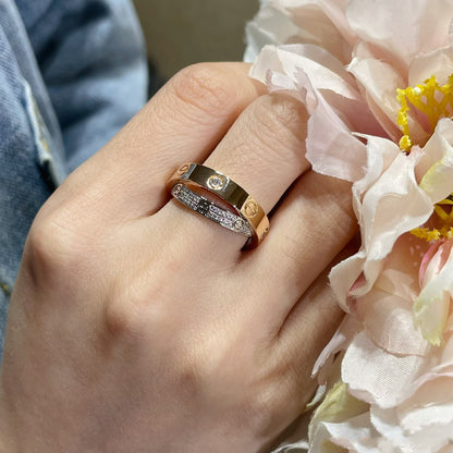 [LUXE]LOVE PINK GOLD SILVER DIAMOND DOUBLE RING