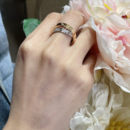 [LUXE]LOVE PINK GOLD SILVER DIAMOND DOUBLE RING