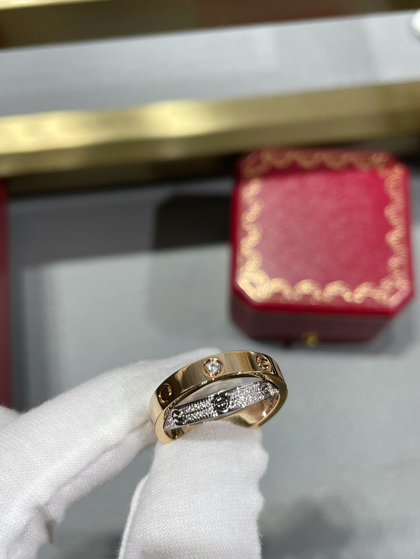 [LUXE]LOVE PINK GOLD SILVER DIAMOND DOUBLE RING