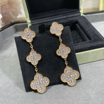 [LUXE] CLOVER 3 MOTIFS DIAMOND PAVED ROSE GOLD EARRINGS